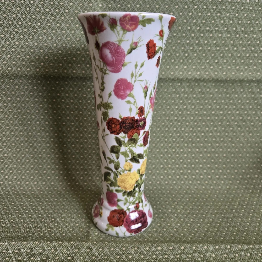 Va Bene Rose Floral Hand Painted Porcelain Vase With Multiple Colored Roses